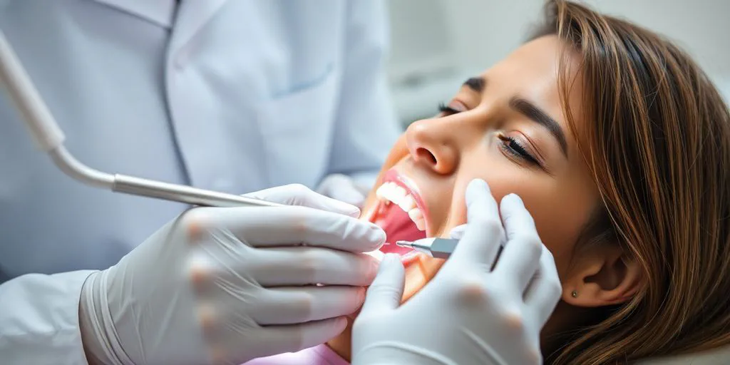 Dentist performing a dental implant procedure on a patient.